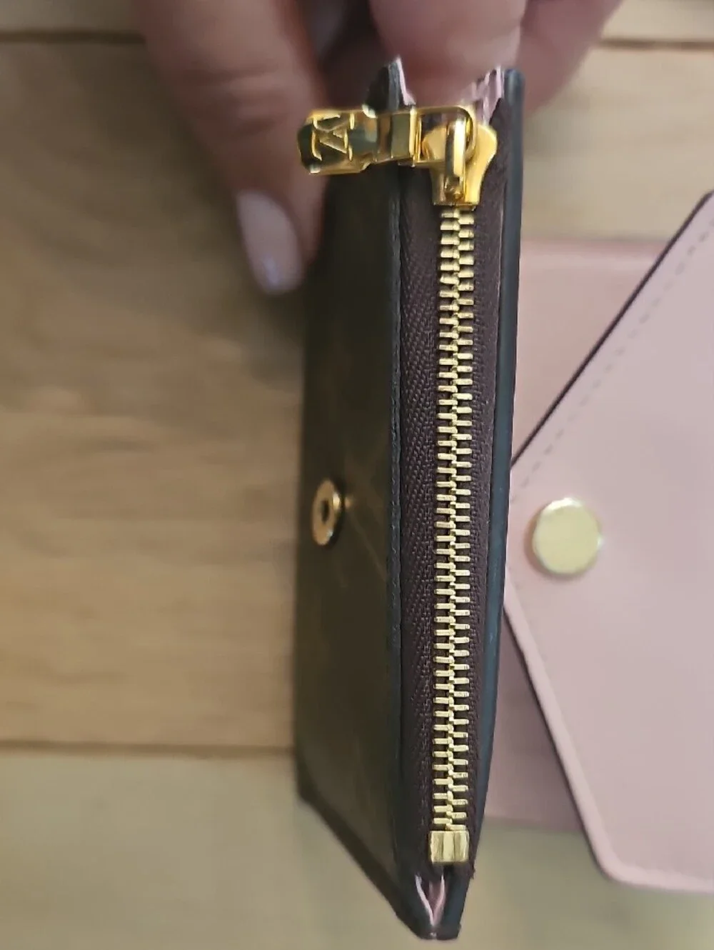 Authentic Louis Vuitton Zoe Monogram Compact Wallet with Pink Flap
